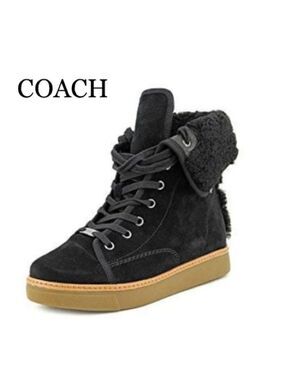 🔥New Coach Quiet Luxury Streetwear Suede high top shearling sneakers Size 9.5